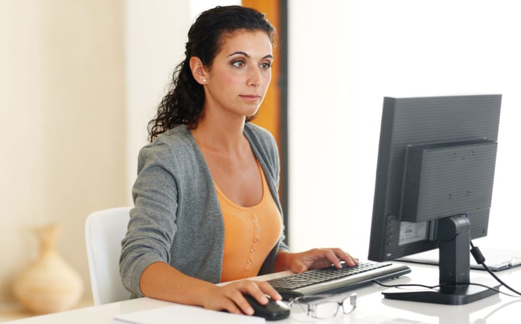 concerned woman at computer